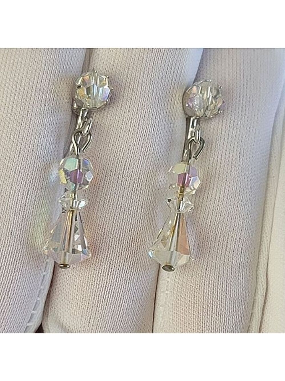 Vintage Crystal AB Silver Tone Screw Back Earrings #510